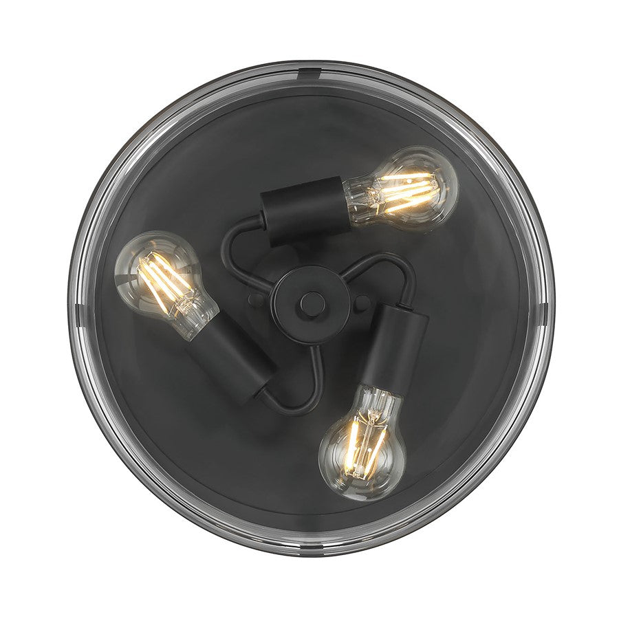 Millennium Lighting Lunden 3 Light Flush Mount, Matte Black/Clear