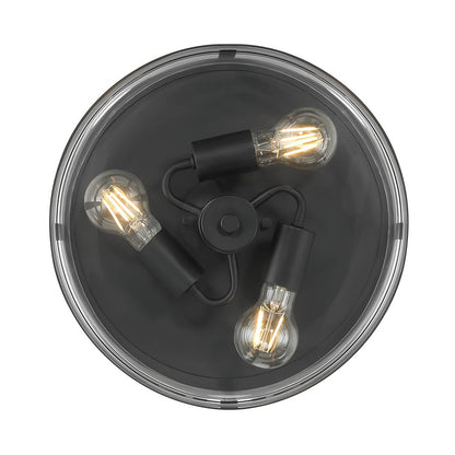 Millennium Lighting Lunden 3 Light Flush Mount, Matte Black/Clear