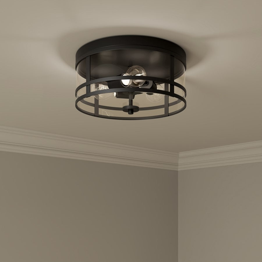 Millennium Lighting Lunden 3 Light Flush Mount, Matte Black/Clear