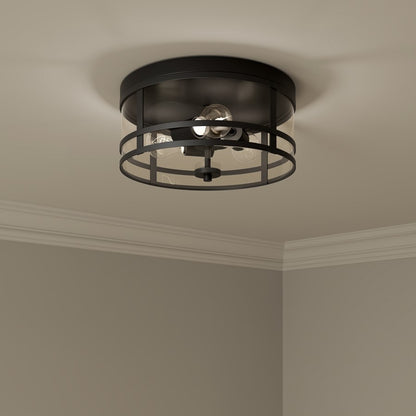 Millennium Lighting Lunden 3 Light Flush Mount, Matte Black/Clear