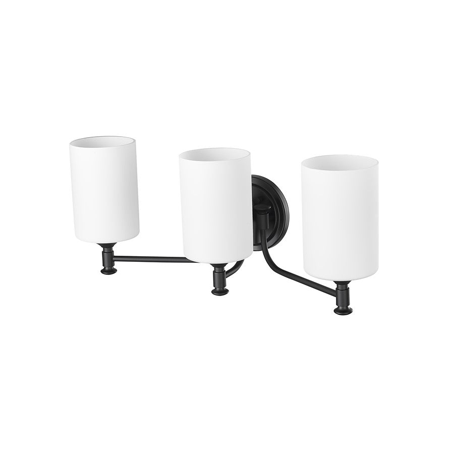 Millennium Ailey 3Lt Bathroom Vanity Light, Black/Etched Opal White