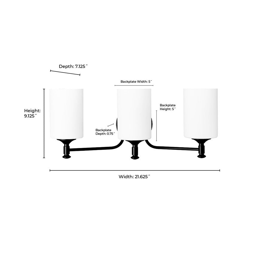 Millennium Lighting Ailey 3Lt Vanity, Nickel/Etched Opal White