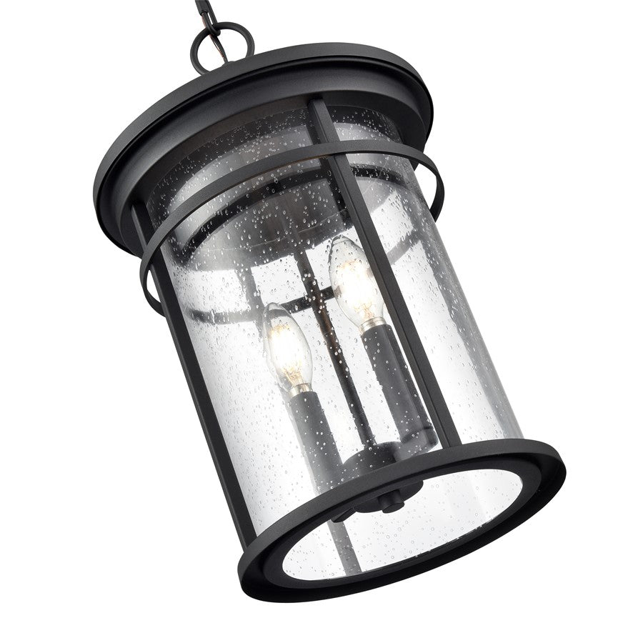 Millennium Lighting Namath 2Lt Outdoor Hanging Lantern, Black/Clear