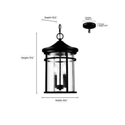 Millennium Lighting Namath 2Lt Outdoor Hanging Lantern, Black/Clear