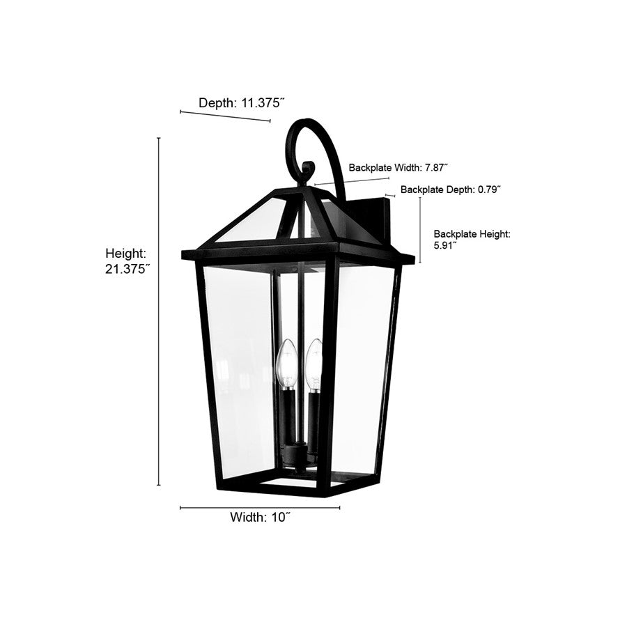 Millennium Lighting Eston 2Lt Outdoor Wall Sconce, Black/Clear
