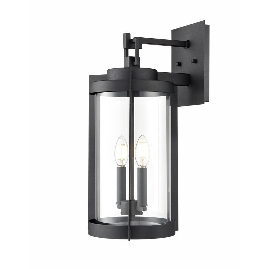 Millennium Lighting Ellway 2Lt Outdoor Wall Sconce, Black/Clear