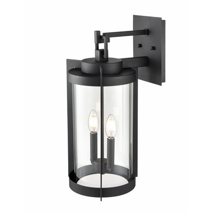 Millennium Lighting Ellway 2Lt Outdoor Wall Sconce, Black/Clear