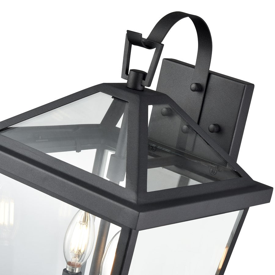 Millennium Lighting Mensun 2Lt Outdoor Wall Sconce, Black/Clear