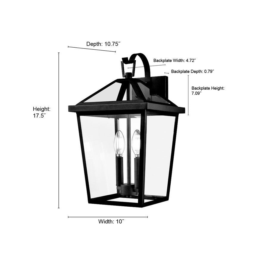 Millennium Lighting Mensun 2Lt Outdoor Wall Sconce, Black/Clear