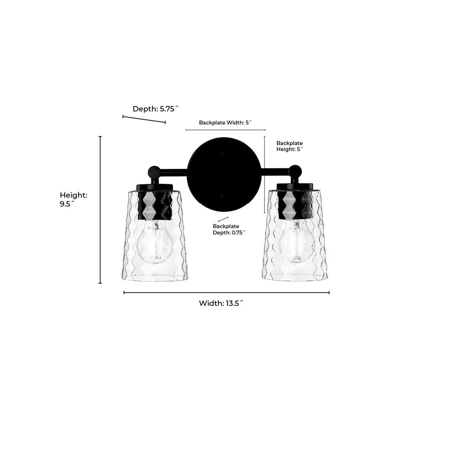 Millennium Lighting Ashli 2Lt Vanity, Black/Clear