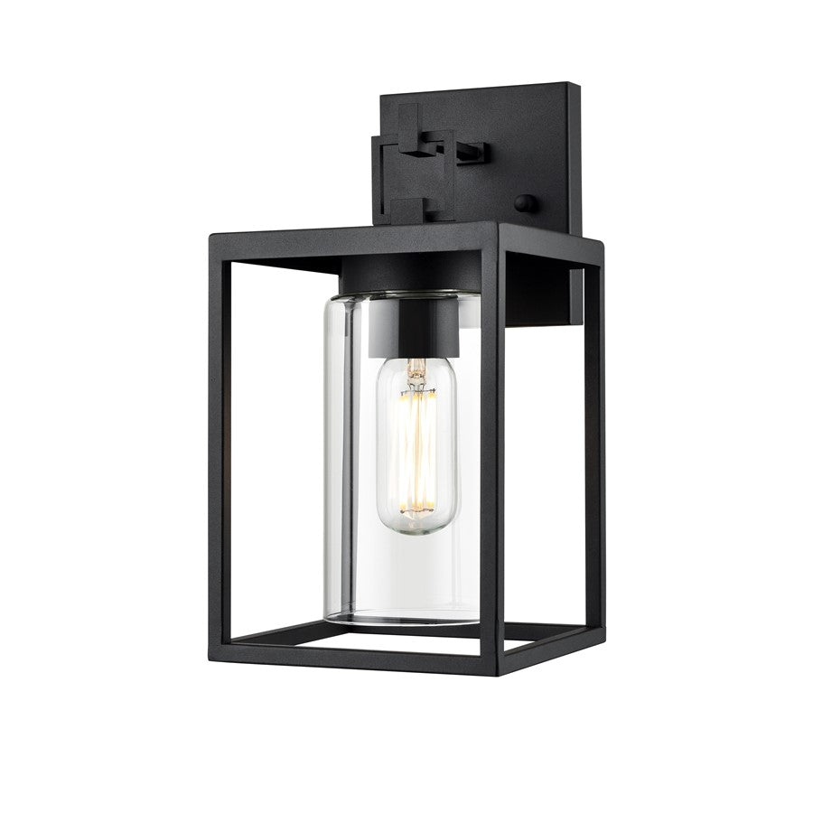 Millennium Ellway 1Lt Outdoor Wall Sconce, Textured Black/Clear