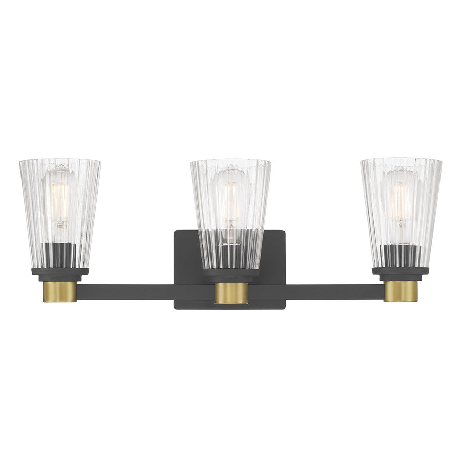Millennium Lustria 3Lt Bathroom Vanity Light, Black/Clear Striated
