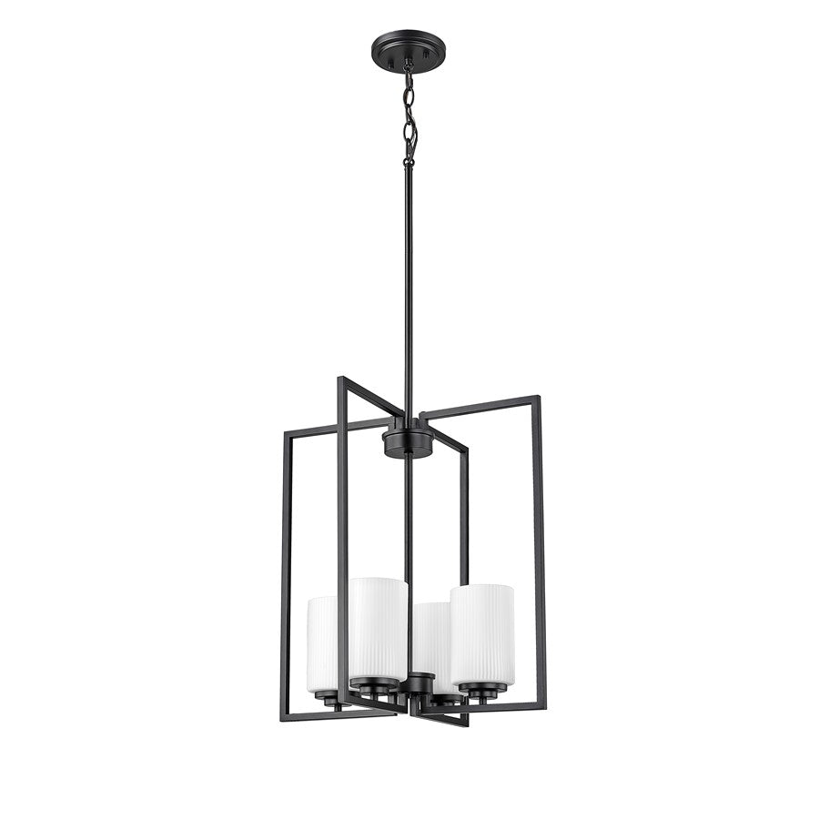 Millennium Luxx 4Lt 20" Pendant, Black/Ribbed Etched Opal White