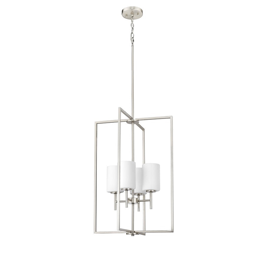 Millennium Luxx 4Lt 28" Pendant, Nickel/Ribbed Etched Opal White
