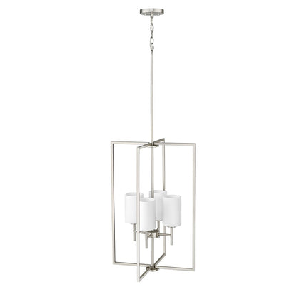 Millennium Luxx 4Lt 28" Pendant, Nickel/Ribbed Etched Opal White