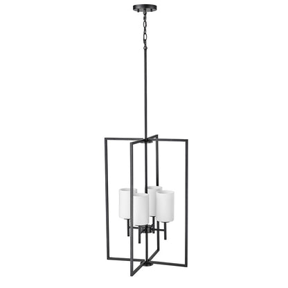Millennium Luxx 4Lt 28" Pendant, Black/Ribbed Etched Opal White