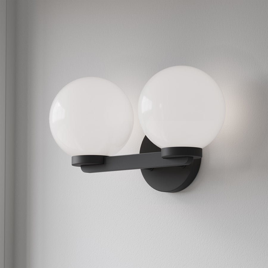 Millennium Ardeva 2Lt Bathroom Vanity Light, Black/Shiny Opal
