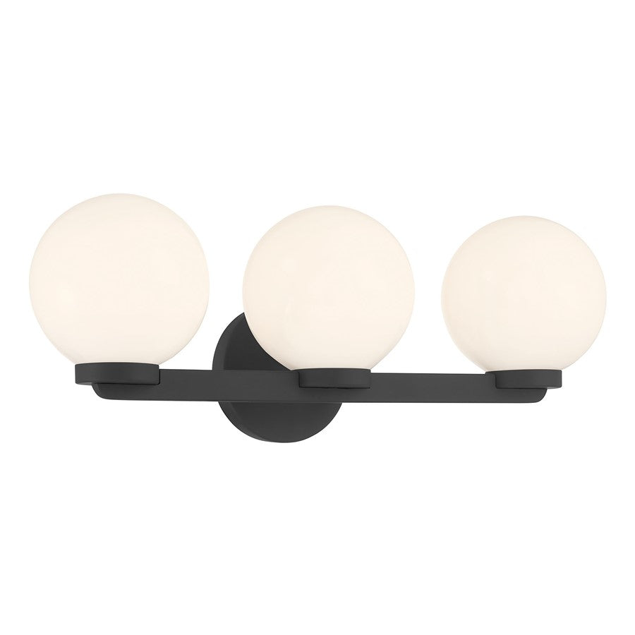 Millennium Ardeva 3Lt Bathroom Vanity Light, Black/Shiny Opal - 97003-MB