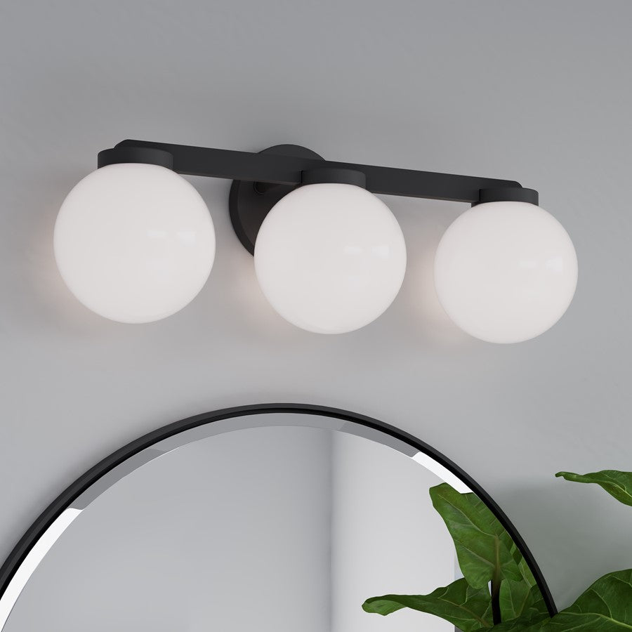 Millennium Ardeva 3Lt Bathroom Vanity Light, Black/Shiny Opal