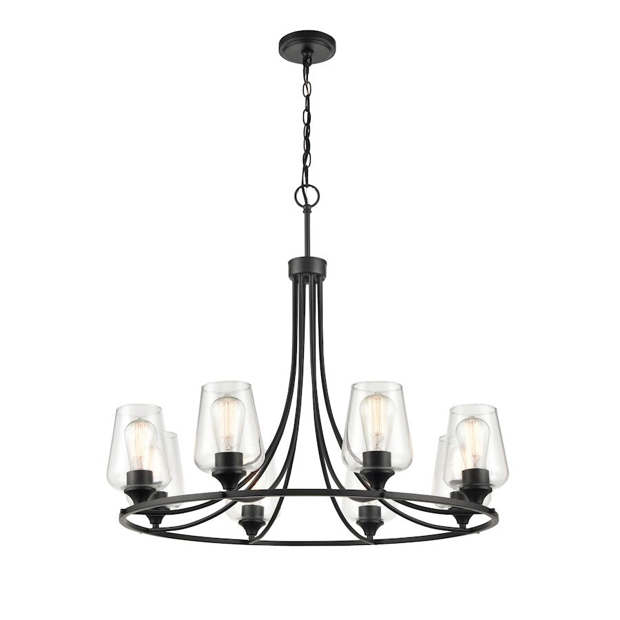 8 Light 28" Chandelier, Matte Black