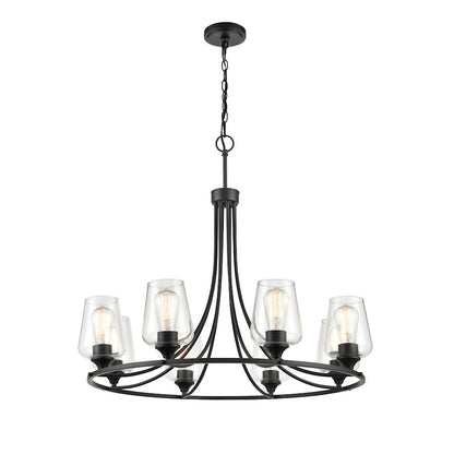 8 Light 28" Chandelier, Matte Black