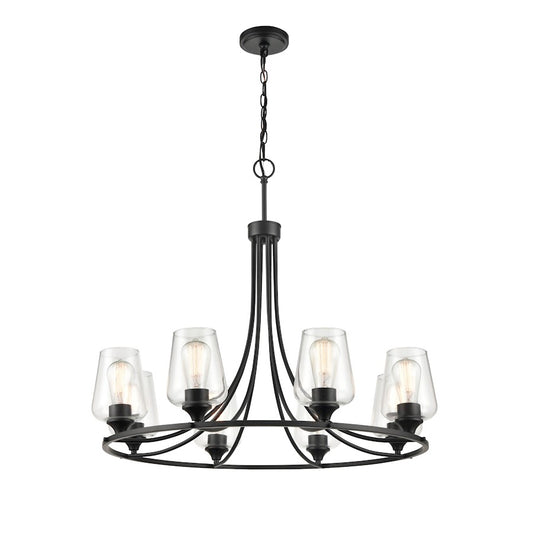 8 Light 28" Chandelier, Matte Black