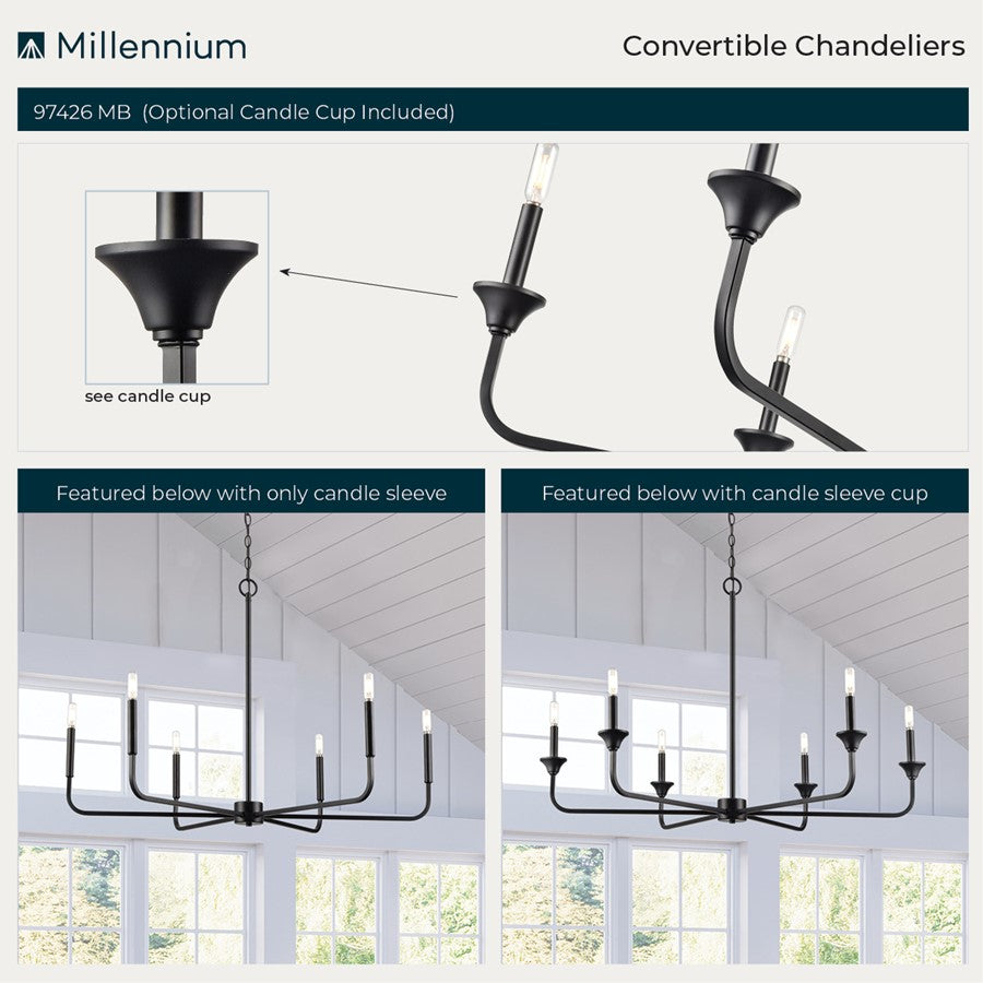 Millennium Lighting Herring 6Lt 23" Chandelier, Black