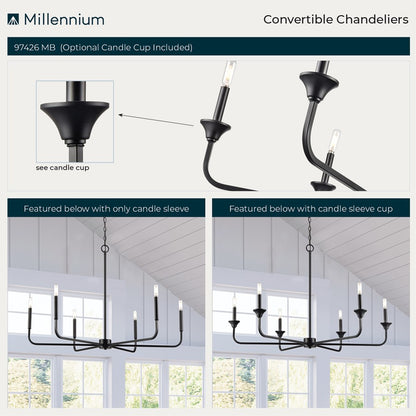 Millennium Lighting Herring 6Lt 28" Chandelier, Black