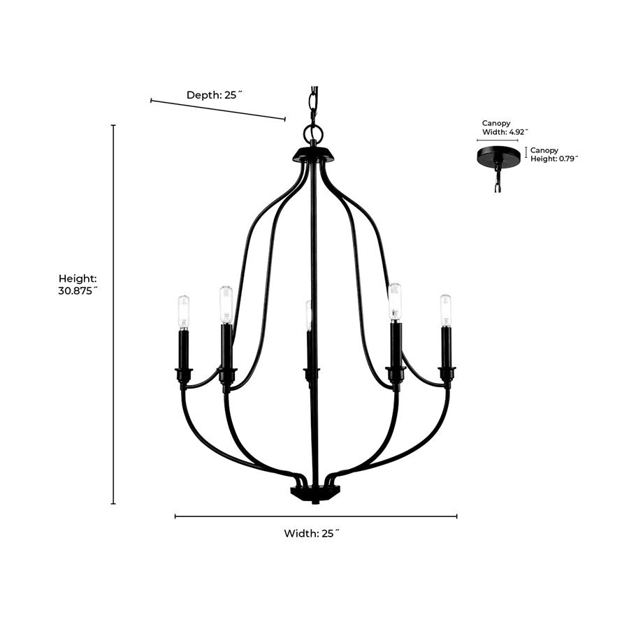 Millennium Lighting Senoia 5Lt Chandelier, Black
