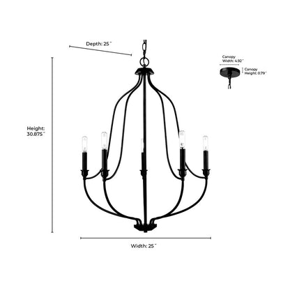 Millennium Lighting Senoia 5Lt Chandelier, Black