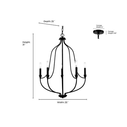 Millennium Lighting Senoia 5Lt 25" Chandelier, Modern Gold
