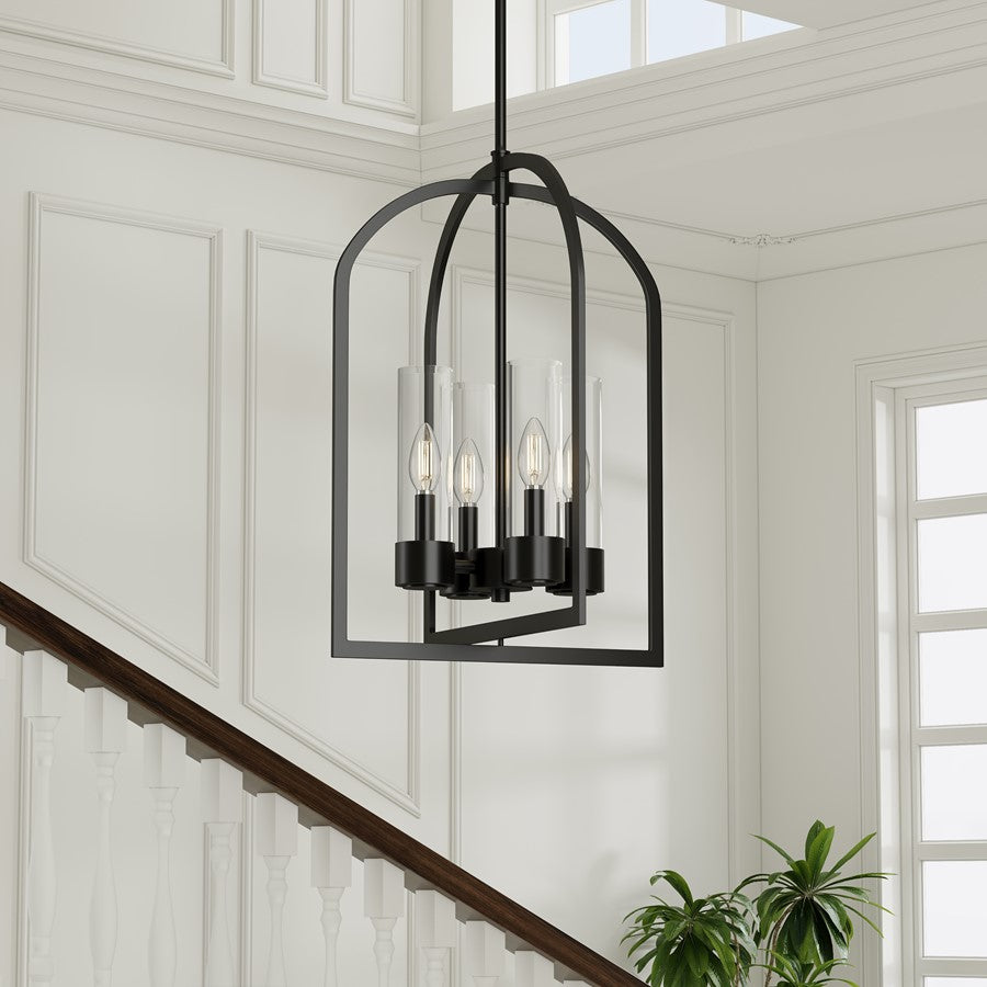 Millennium Lighting Evandrel 4 Light Pendant, Matte Black/Clear