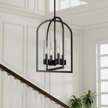 Millennium Lighting Evandrel 4 Light Pendant, Matte Black/Clear