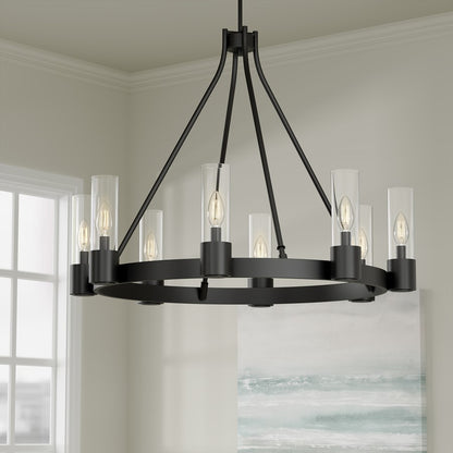 Millennium Lighting Evandrel 8Lt Chandelier, Matte Black/Clear