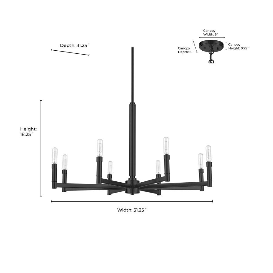 Millennium Lighting Daxley 8Lt Chandelier, Black