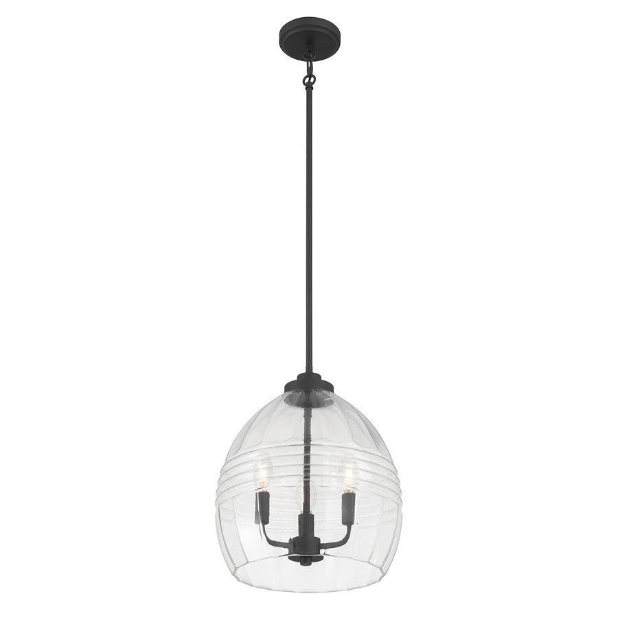 Millennium Lighting Miravelle 3Lt Pendant, Matte Black/Clear - 9983-MB