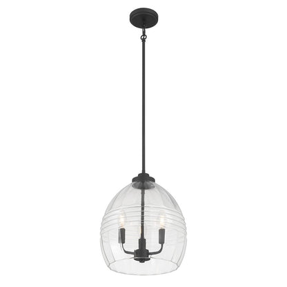 Millennium Lighting Miravelle 3Lt Pendant, Matte Black/Clear - 9983-MB