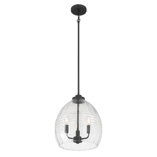 Millennium Lighting Miravelle 3Lt Pendant, Matte Black/Clear - 9983-MB