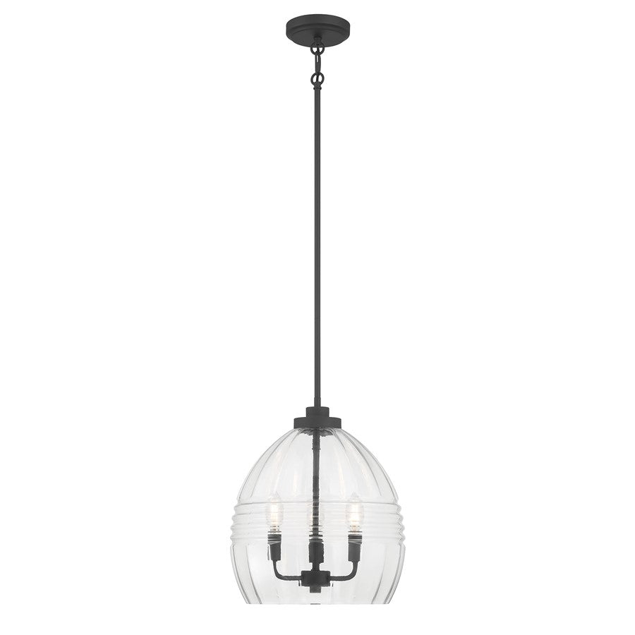 Millennium Lighting Miravelle 3Lt Pendant, Matte Black/Clear