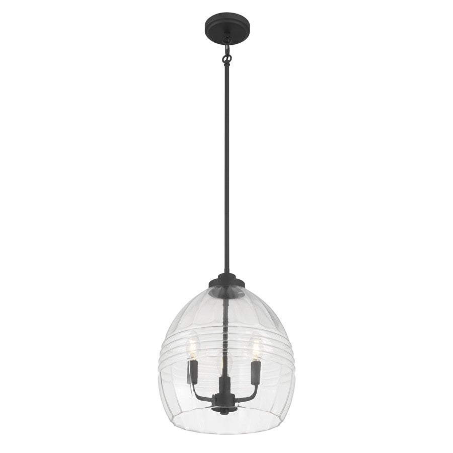 Millennium Lighting Miravelle 3Lt Pendant, Matte Black/Clear