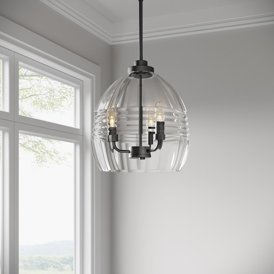 Millennium Lighting Miravelle 3Lt Pendant, Matte Black/Clear