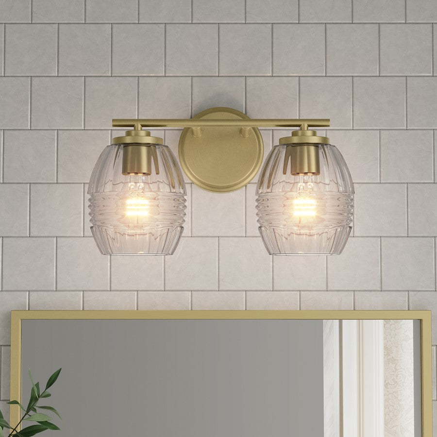 Millennium Lighting Miravelle 2Lt Bathroom Vanity Light, Brass/Clear