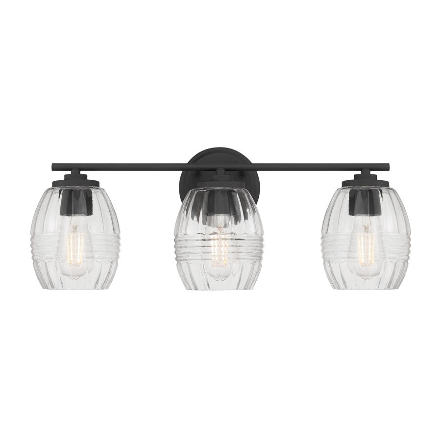 Millennium Lighting Miravelle 3Lt Bathroom Vanity Light, Black/Clear
