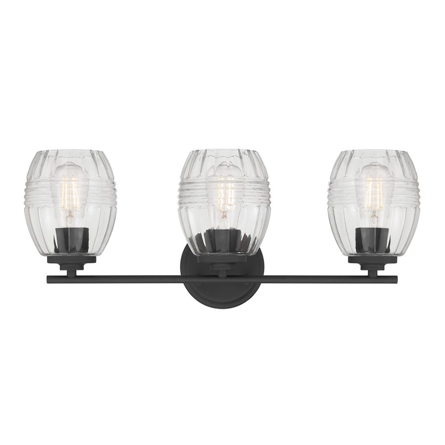 Millennium Lighting Miravelle 3Lt Bathroom Vanity Light, Black/Clear