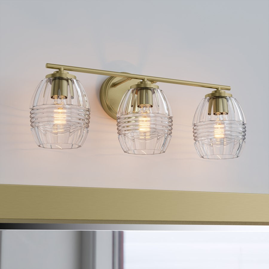Millennium Lighting Miravelle 3Lt Bathroom Vanity Light, Brass/Clear