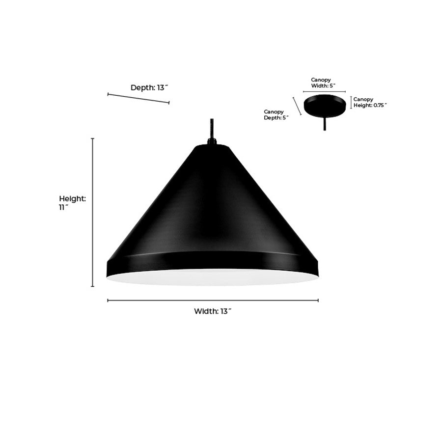 Millennium Lighting R Series 1Lt 13" Cord Hung Cone, Satin Black