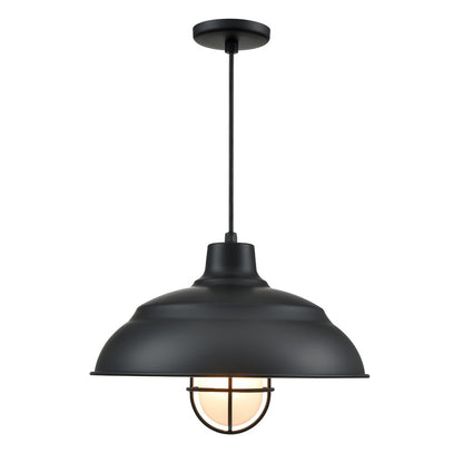Millennium R Series 1Lt 17" Cord Hung Warehouse, Satin Black/White - RWHCGC17-SB