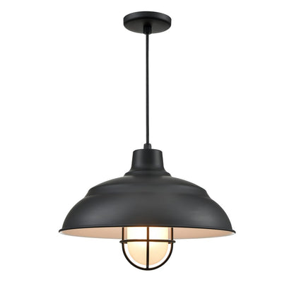 Millennium R Series 1Lt 17" Cord Hung Warehouse, Satin Black/White
