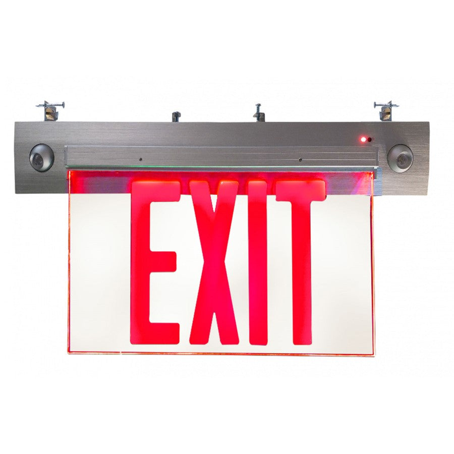 RP Lighting Exit/EM Combo Recessed, Red Single Face, Clear - RXEL35RBA