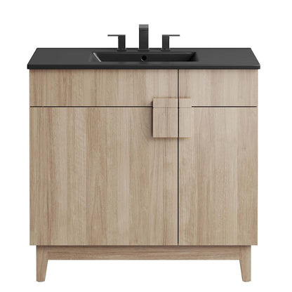 Modway Miles 36" Bathroom Vanity, Black/Oak